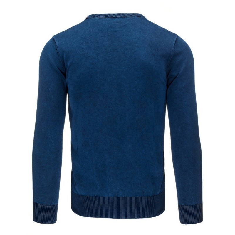 Modrý pánský svetr na zapínání s výstřihem V
