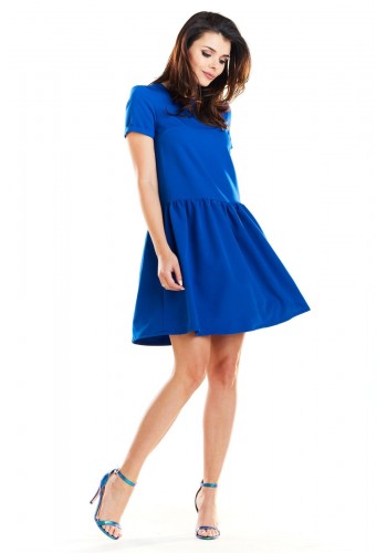 Modré pohodlné šaty s krátkým rukávem pro dámy