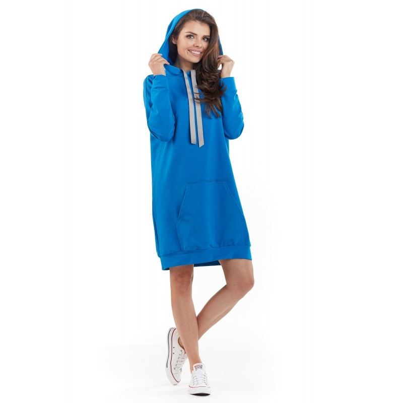 Modré mikinové šaty s kapucí pro dámy