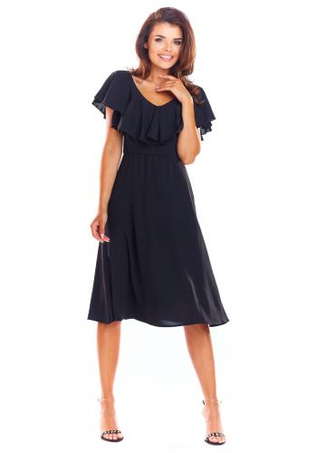 Elegantní dámské šaty černé barvy s volánem