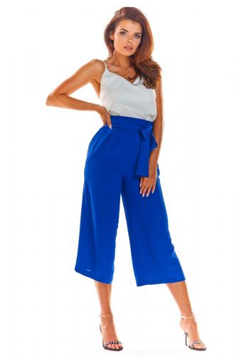 Dámské módní kalhoty na léto v modré barvě