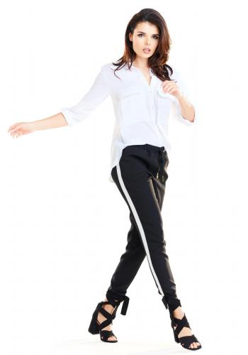 Černé módní kalhoty s kontrastním pásem pro dámy