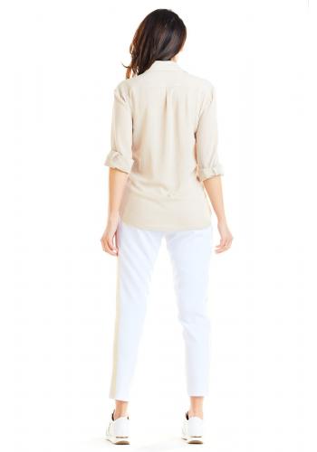 Dámské módní kalhoty s kontrastním pásem v bílé barvě