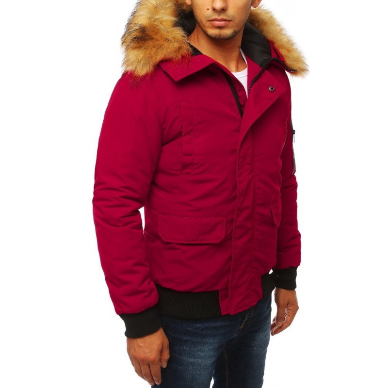Zimní pánská bunda bordové barvy s kapucí