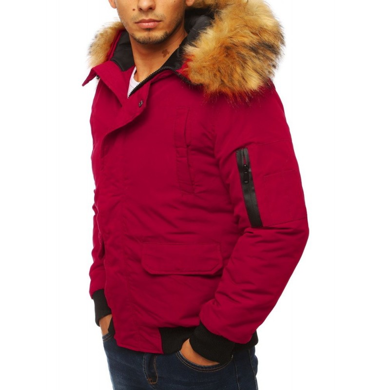 Zimní pánská bunda bordové barvy s kapucí