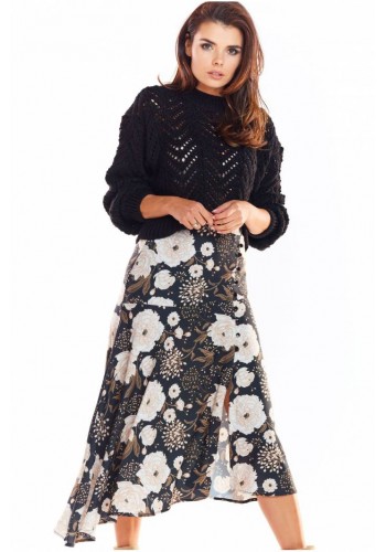 Černá asymetrická sukně s květovaným potiskem pro dámy