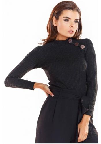 Černý přiléhavý svetr s ozdobnými knoflíky pro dámy