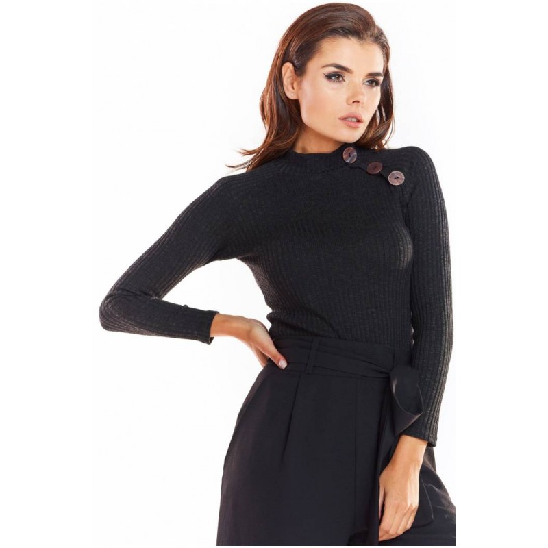 Černý přiléhavý svetr s ozdobnými knoflíky pro dámy