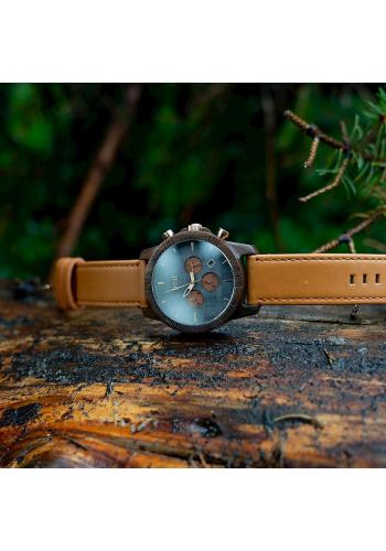 Hnědo-šedé dřevěné hodinky s koženým řemínkem pro pány