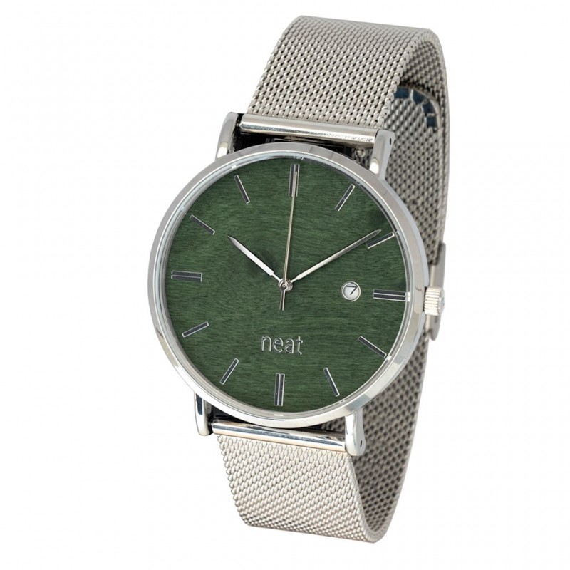 Stříbrno-zelené stylové hodinky s kovovým řemínkem pro pány