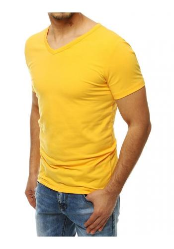 Hladké pánské tričko žluté barvy s výstřihem ve tvaru V