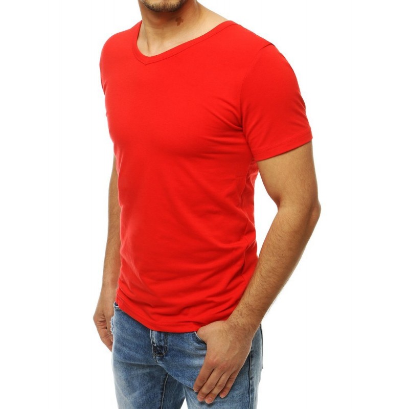 Červené hladké tričko s výstřihem ve tvaru V pro pány