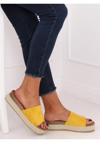 Žluté semišové pantofle na vysoké podrážce pro dámy