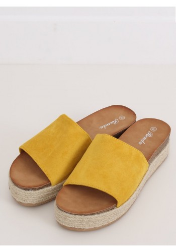 Žluté semišové pantofle na vysoké podrážce pro dámy