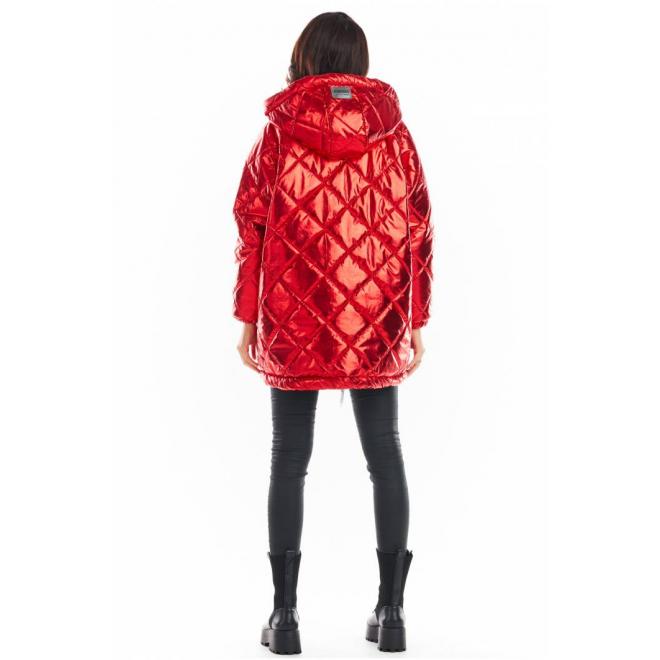 Červená prošívaná bunda s oversize střihem pro dámy