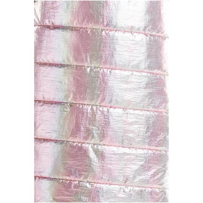 Dlouhá dámská holografická vesta růžové barvy s prošíváním
