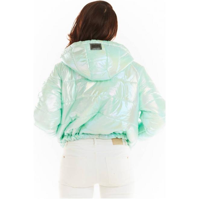Dámská holografická bunda s oversize střihem v mátové barvě