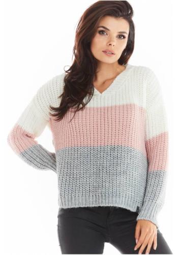 Růžový módní svetr s véčkovým výstřihem pro dámy