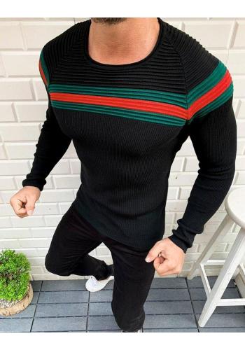 Pánský módní svetr s kontrastními pruhy v černé barvě