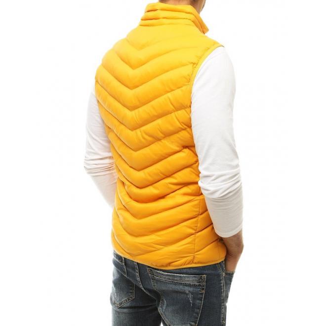 Pánská prošívaná vesta bez kapuce ve žluté barvě
