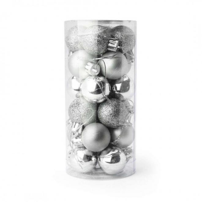 Vánoční sada 24 koulí o průměru 3 cm ve stříbrné barvě