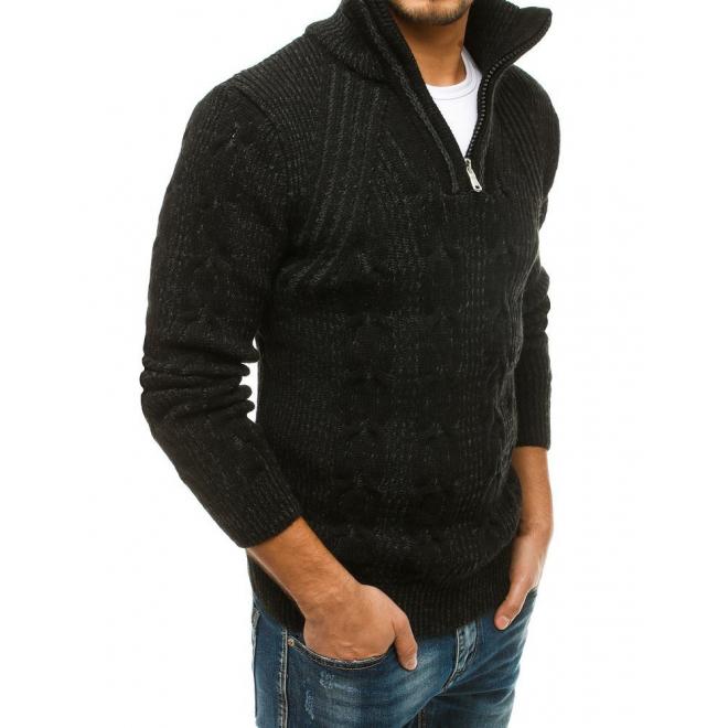 Černý vlněný svetr s vysokým zapínaným límcem pro pány