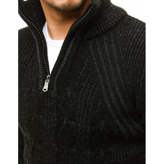 Černý vlněný svetr s vysokým zapínaným límcem pro pány