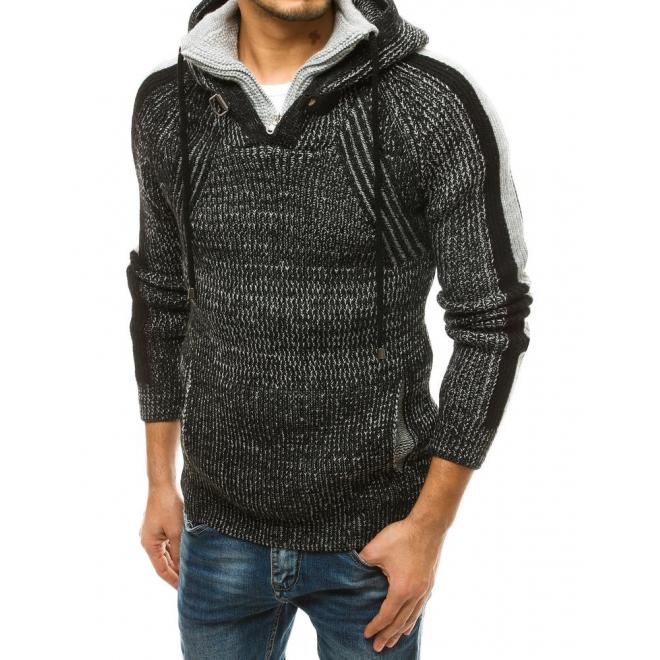 Černý vlněný svetr s kapucí pro pány