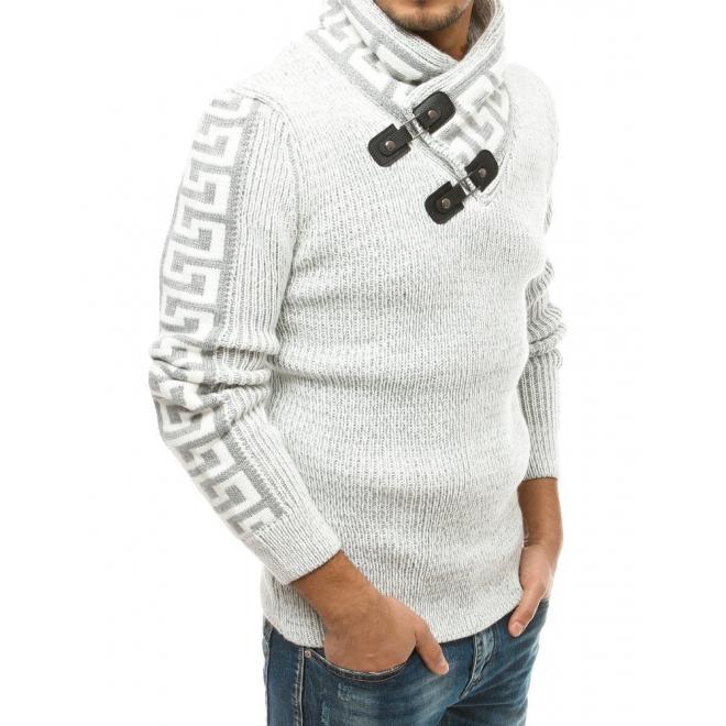 Bílý vlněný svetr s vysokým límcem pro pány