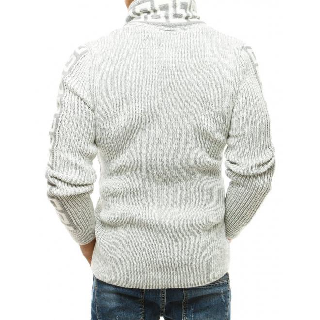 Bílý vlněný svetr s vysokým límcem pro pány