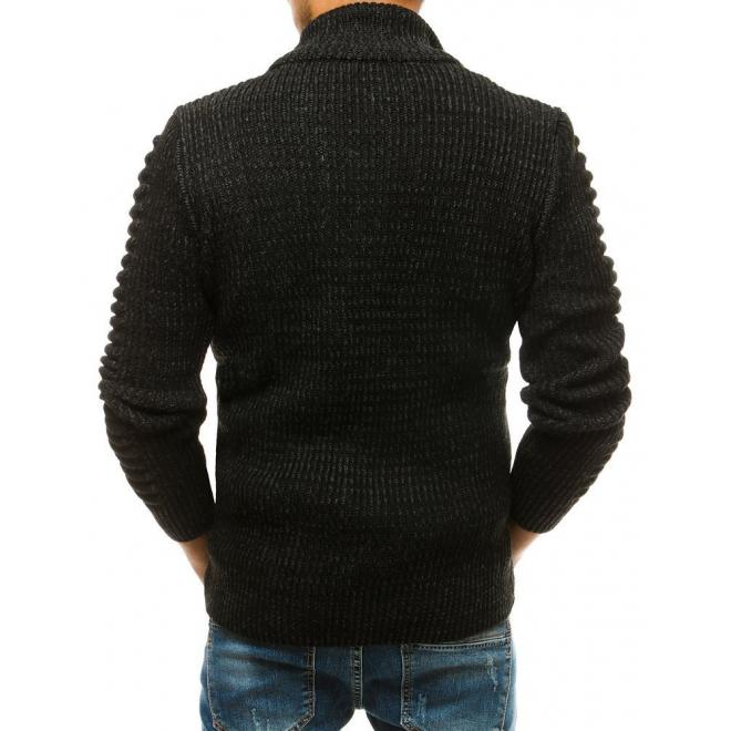 Vlněný pánský svetr černé barvy se zapínaným límcem
