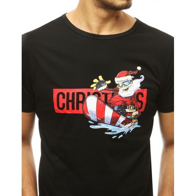 Pánské stylové tričko s vánočním motivem v černé barvě