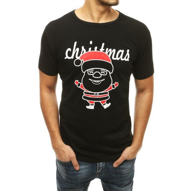 Černé klasické tričko s vánočním motivem pro pány