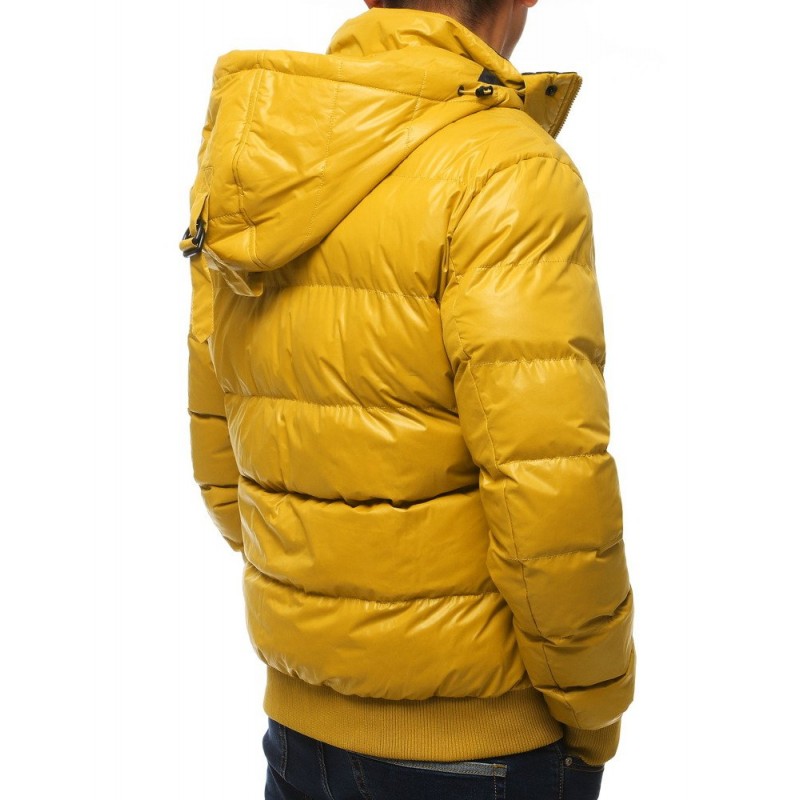 Pánská prošívaná bunda s kapucí ve žluté barvě