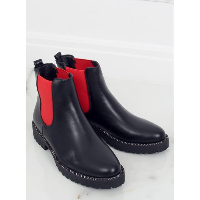 Kotníkové dámské boty černé barvy s červenými vložkami