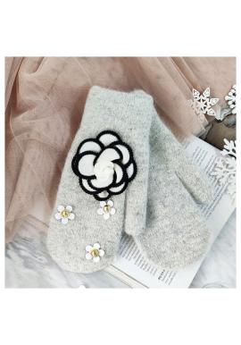 Dámské zimní rukavice s květinami v šedé barvě