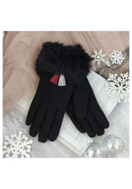 Dámské elegantní rukavice s kožešinou v černé barvě