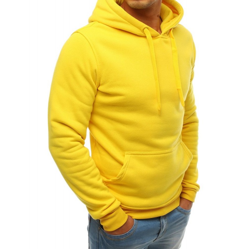 Stylová pánská mikina žluté barvy s kapucí