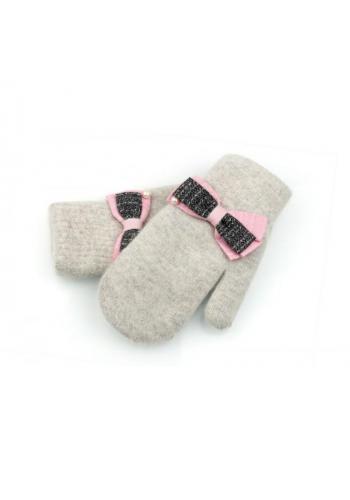 Zimní dámské rukavice šedé barvy s mašlemi