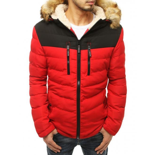 Pánská prošívaná bunda na zimu v červené barvě