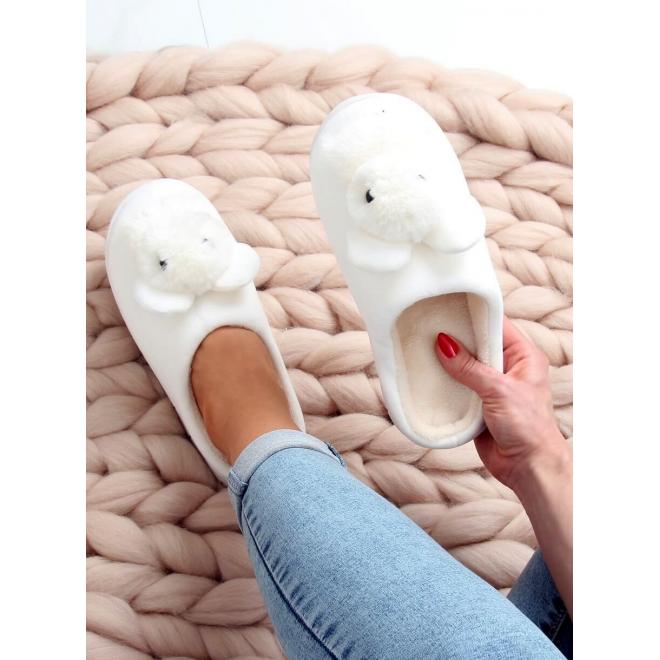 Bílé teplé pantofle s gumovou podrážkou pro dámy