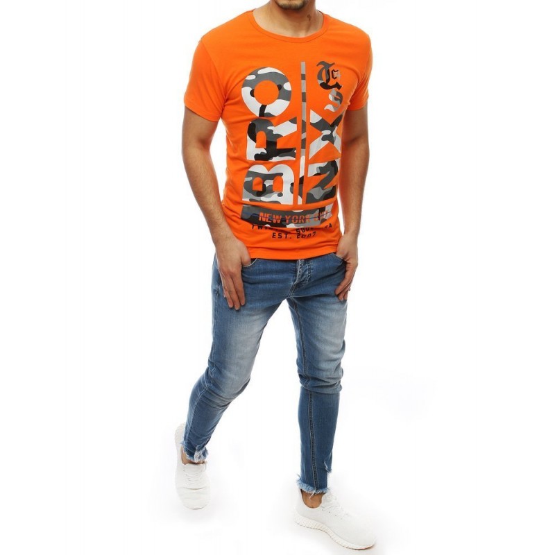 Pánské módní tričko s potiskem v oranžové barvě