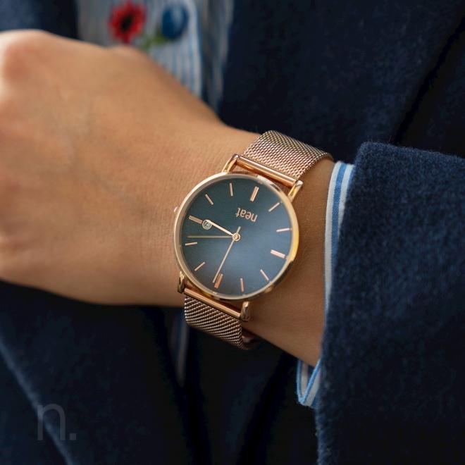 Zlato-šedé módní hodinky s kovovým řemínkem pro dámy