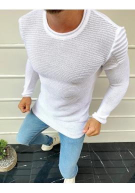 Pánský módní svetr s kulatým výstřihem v bílé barvě