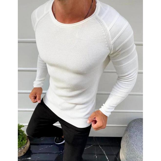 Bílý módní svetr s kulatým výstřihem pro pány