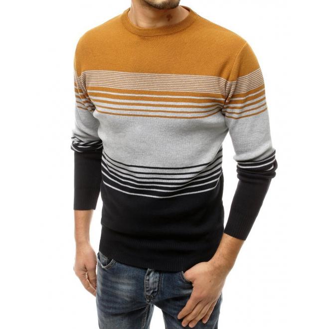 Pánský módní svetr s proužky v hnědo-černé barvě