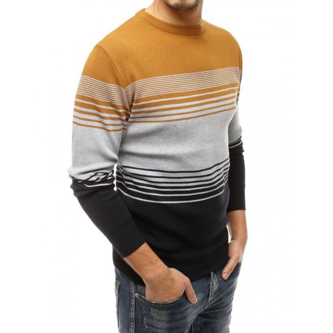 Pánský módní svetr s proužky v hnědo-černé barvě