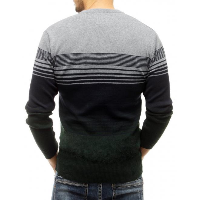 Šedo-zelený módní svetr s proužky pro pány