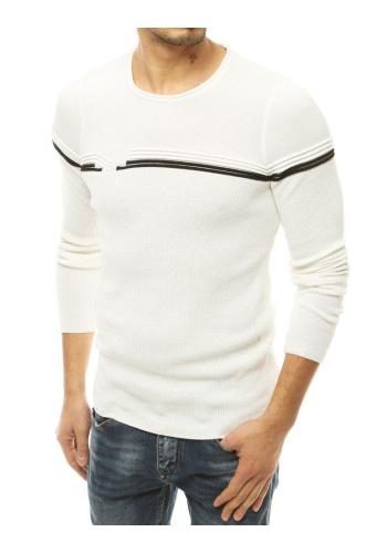 Pánský stylový svetr s kontrastními pruhy v bílé barvě