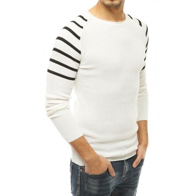 Pánský stylový svetr s pruhovanými rukávy v bílé barvě